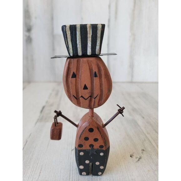 Halloween vintage wooden Jack O'Lantern trick or treater unique figure polka dot - Picture 3 of 9